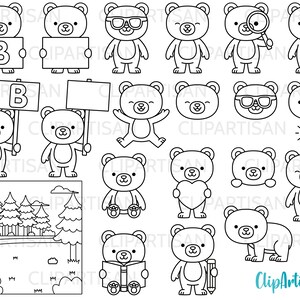 Bear Clipart Mignon Kawaii Bear Digital Stamp PNG SVG Téléchargement instantané 0034