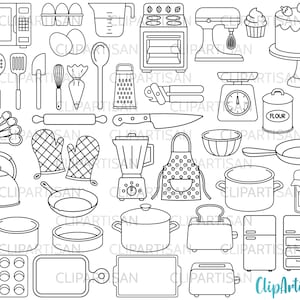 Kitchen Tools Baking Cooking Clip Art Digital Stamps PNG SVG Instant Download 0013