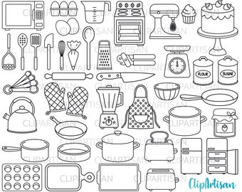 Kitchen Tools Baking Cooking Clip Art Digital Stamps PNG SVG Instant Download 0013