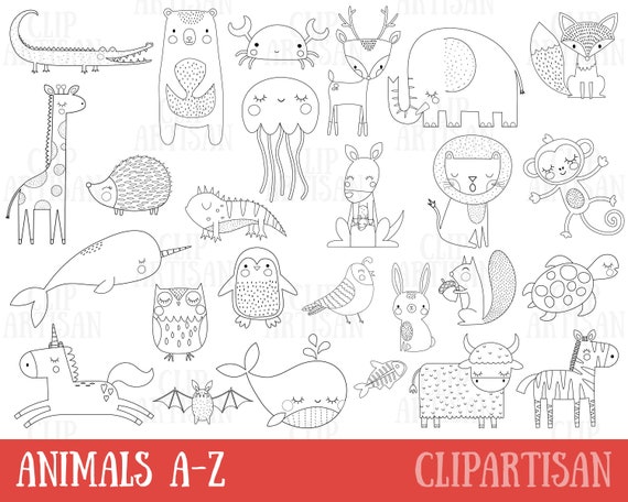 Tiere Des Alphabet Clipart Bundle A Bis Z Tiere Digitale Etsy