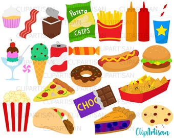 Junk Food ClipArt, Fast Food Clipart, Hamburger, Pizza, Donut, Hot Dog, Eis, Leckereien