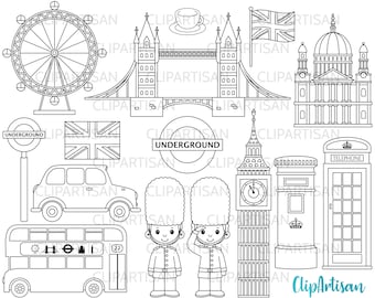 London Digital Stamps, British Clip Art, England, Big Ben, Tower Bridge, London Svg INSTANT DOWNLOAD 0012