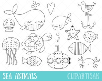 Sea Animals Clipart | Sea Creatures Digital Stamps | PNG | EPS