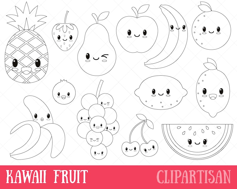 Kawaii fruits timbre numérique Graphiques vectoriels et | Etsy