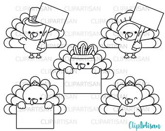 Turkey Day Clipart, Thanksgiving Turkey Signs Labels Toppers, Digital Stamps Pumpkins, Autumn PNG SVG Instant Download 0016