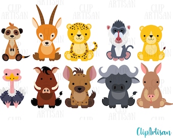 Safari Baby Animals Clipart Set 2, African Animals, Zoo Animals, Jungle Animals