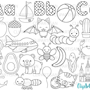 Alphabet Digital Stamps, ABC Clipart, Alphabet Letters, Back to School Graphics, SVG, EPS, 0001