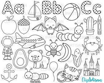 Alphabet Digital Stamps, ABC Clipart, Alphabet Letters, Back to School Graphics, SVG, EPS, 0001