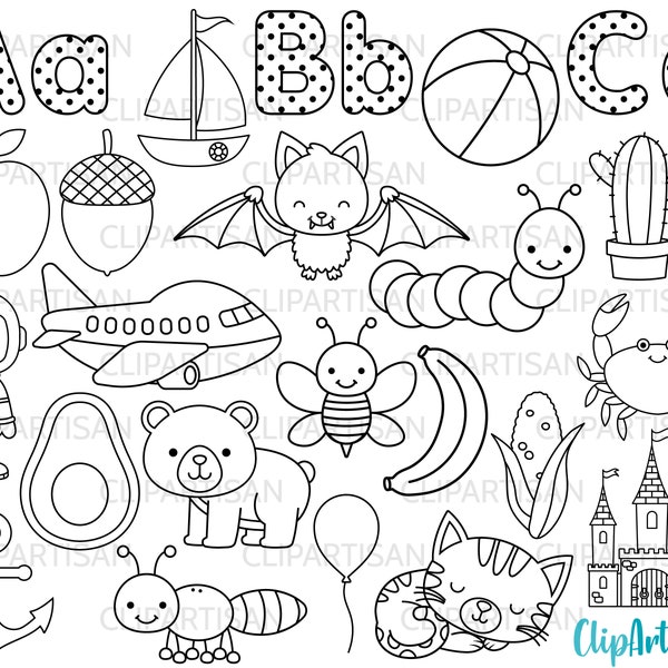 Alphabet Digital Stamps, ABC Clipart, Alphabet Letters, Back to School Graphics, SVG, EPS, 0001