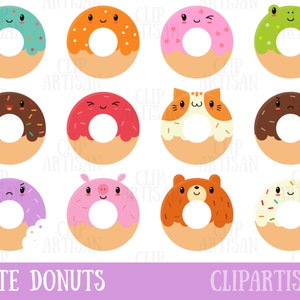 Kawaii Donuts Clipart / Cute Donut Clipart / Doughnuts Clip Art