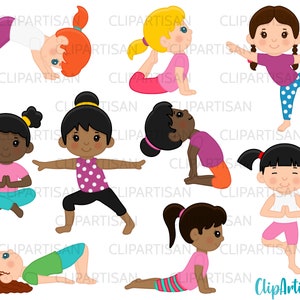 Yoga Poses Clip Art, Yoga Girls, Yoga Kids Clipart, Yoga Children, Yoga Class, Exercise Clipart, Meditation Clipart, INSTANT DOWNLOAD 0004