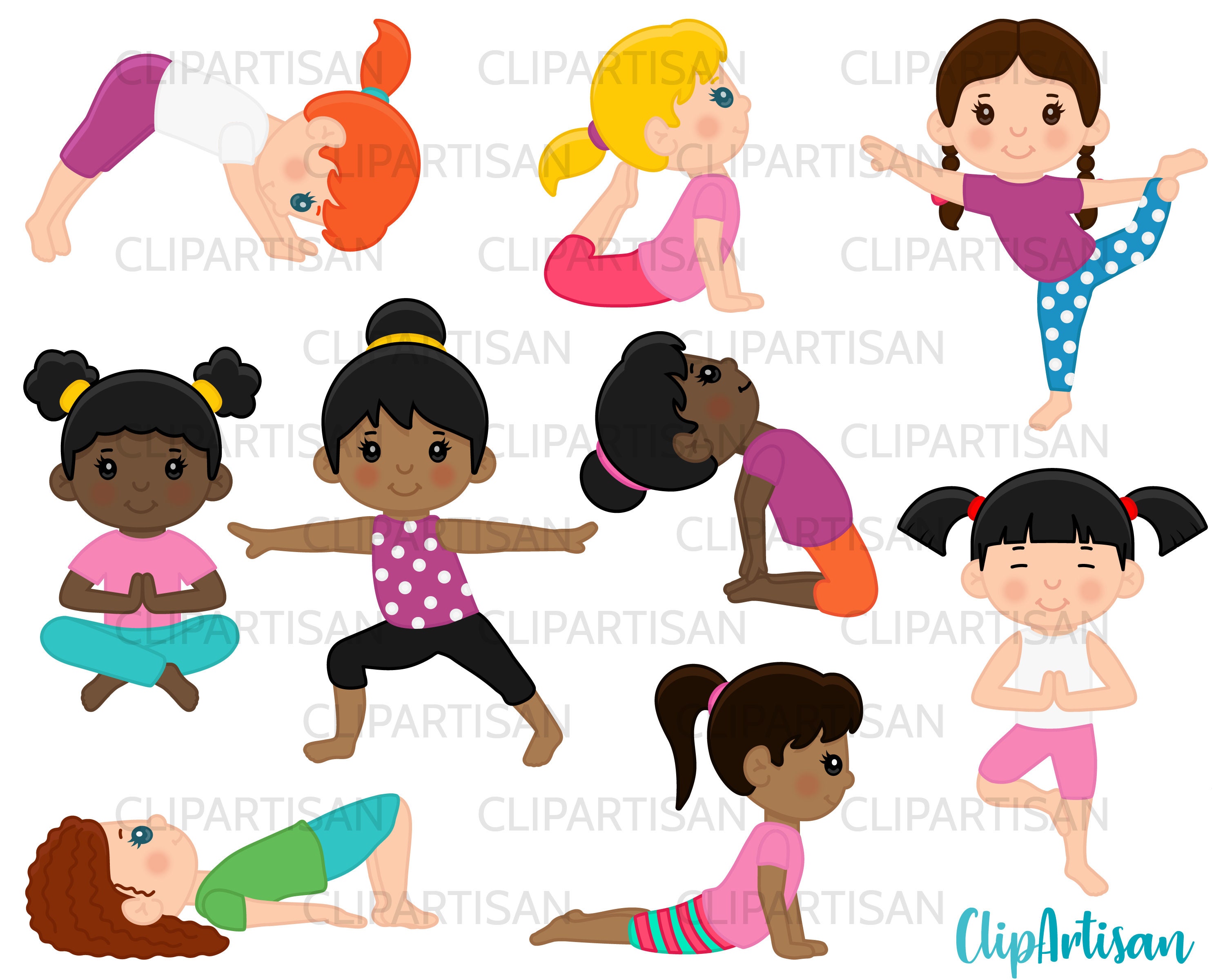 Yoga Poses Clip Art, Yoga Girls, Yoga Kids Clipart, Yoga Children, Yoga ...