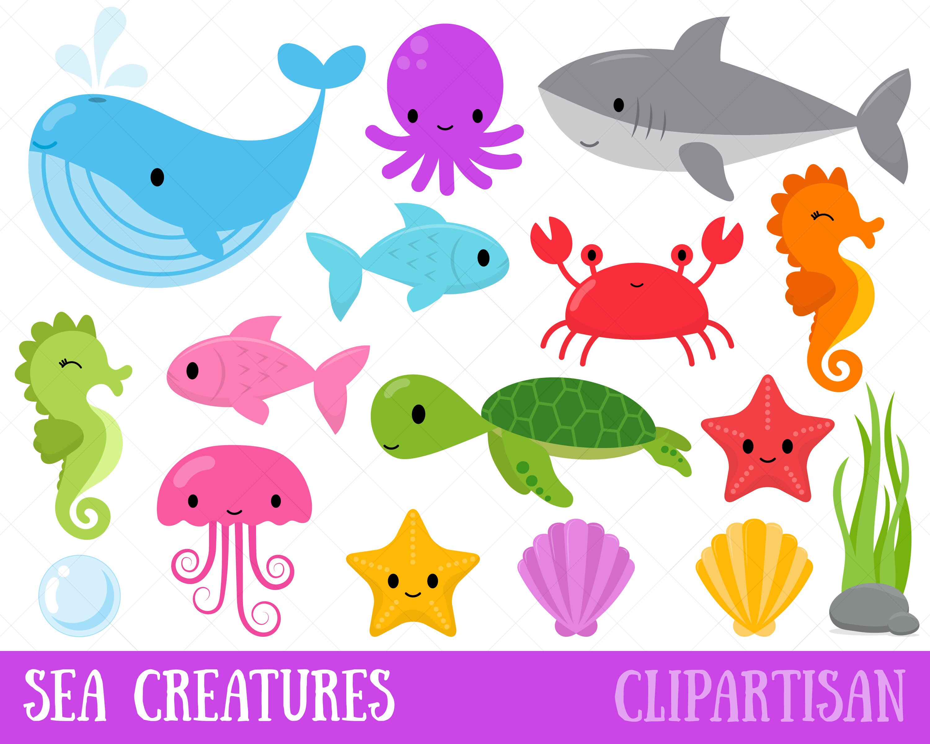 Sea Creatures Clipart Under The Sea Clip Art Whale Shark Etsy Hong Kong