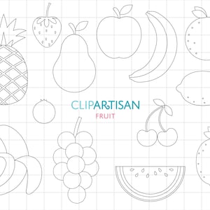 Timbres numériques de fruits, pomme, fraise, pastèque, ananas, raisins, banane, cerises, poire, myrtille, orange, citron vert, citron