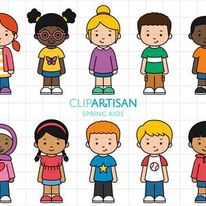 Imágenes prediseñadas de niños de dibujos animados, imágenes prediseñadas de niños de la escuela, niños lindos con ropa de primavera, imágenes prediseñadas de niñas, imágenes prediseñadas de niños, PNG, SVG, 0044