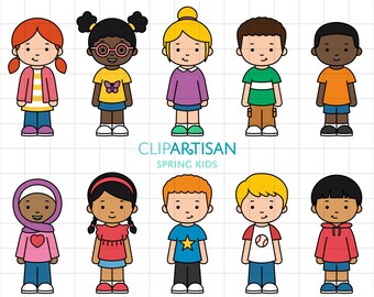 Cartoon Kids Clipart, School Children Clipart, Cute Kids in Spring Clothes, Girl Clipart, Boy Clip Art, PNG, SVG, 0044