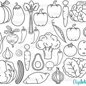 Vegetables Digital Stamps, Veggies, Healthy Food, Broccoli, Carrot, Onion, Potato, Pepper, Pumpkin