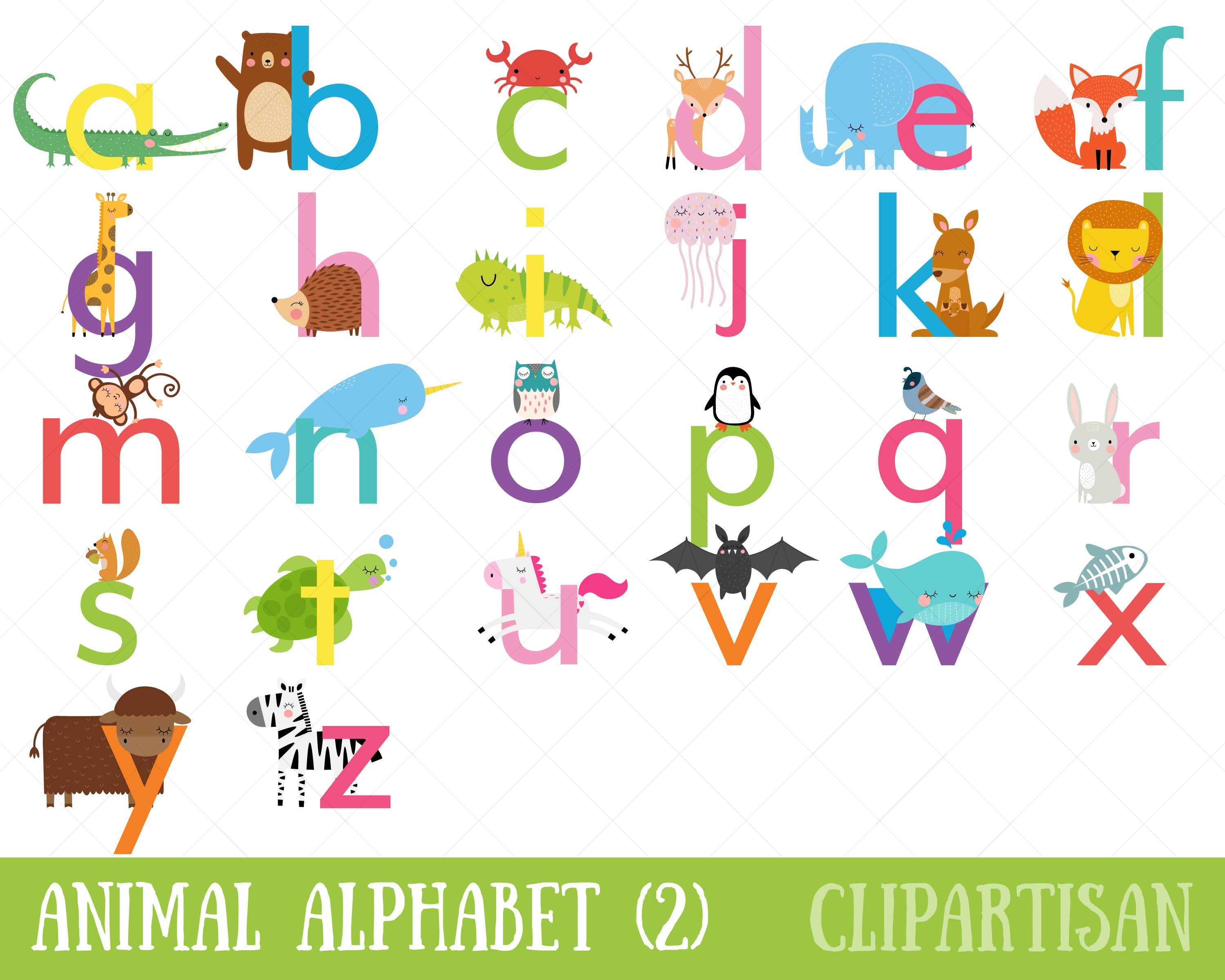 animal alphabet clipart lowercase letters safari animal etsy