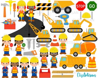 Construction Kids Clipart, Construction Boys, Construction Girls, Diggers and Trucks