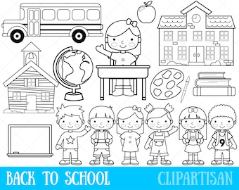 Zurück zu Schule Clipart | Digitalen Stempel | Erster Tag in der Schule