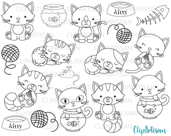 Cat Clipart | Kitten Digital Stamps| Pets Clipart