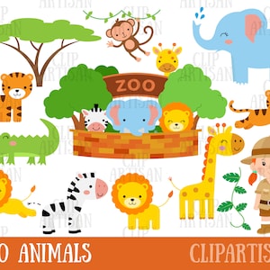 Safari Zoo Animals Clipart, Zoo Keeper, Jungle Animals, Monkey, Giraffe,  Elephant, Crocodile, Lion, Tiger, Zebra