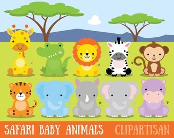 Safari Baby Animals Clipart / Jungle Animals Clipart / Zoo Animals Clipart