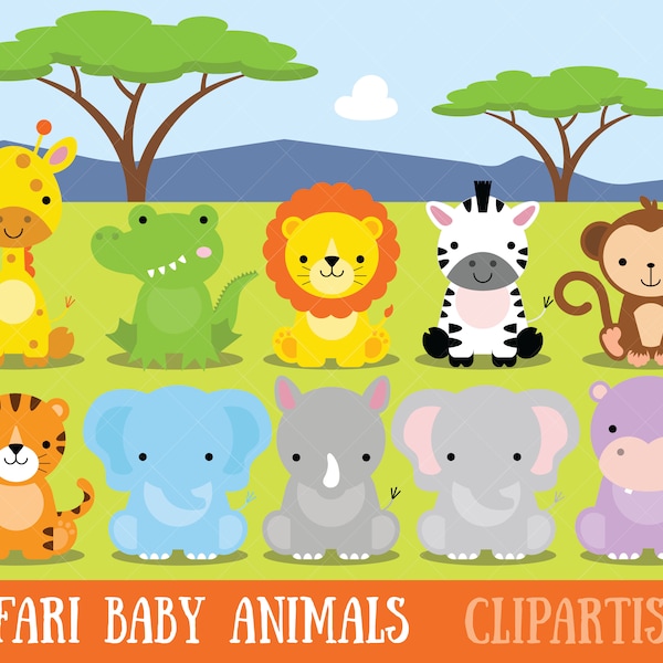 Safari Baby Animals Clipart / Jungle Animals Clipart / Zoo Animals Clipart