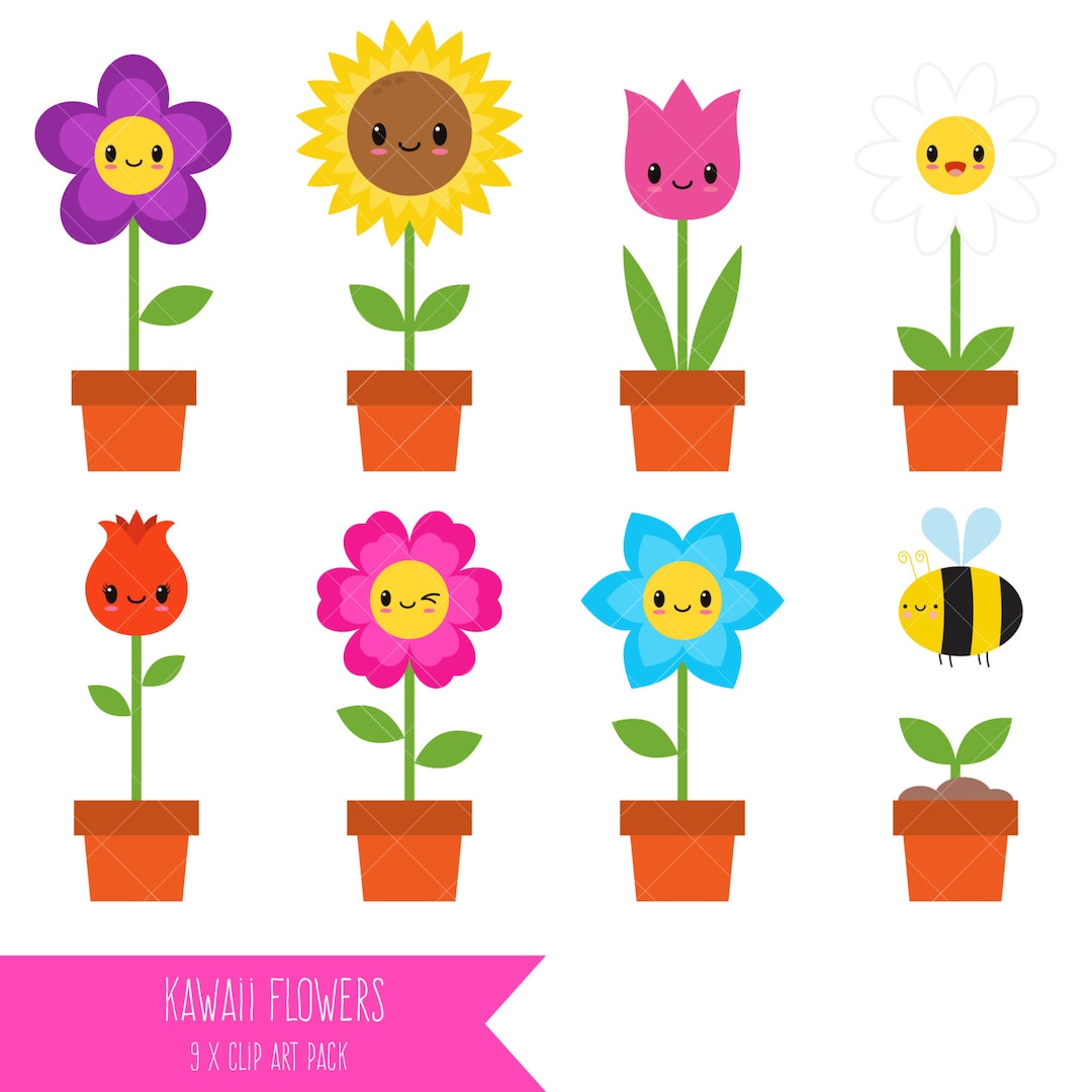 Kawaii flores Clipart / feliz flores / flores de Smiley - Etsy México, image size:1080x1080