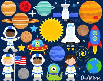 Space Clipart, Astronauts, Aliens, Planets, Rocket, Space Shuttle, Outer Space Clip Art, INSTANT DOWNLOAD 0039