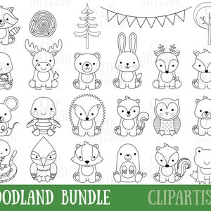 Woodland Baby Animals Clipart, Digital Stamps Bundle, Forest Animal Clipart, Woodland Baby Shower Printable