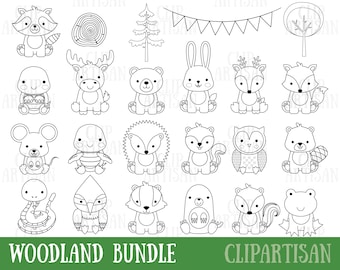 Woodland Baby Animals Clipart, Digital Stamps Bundle, Forest Animal Clipart, Woodland Baby Shower Printable