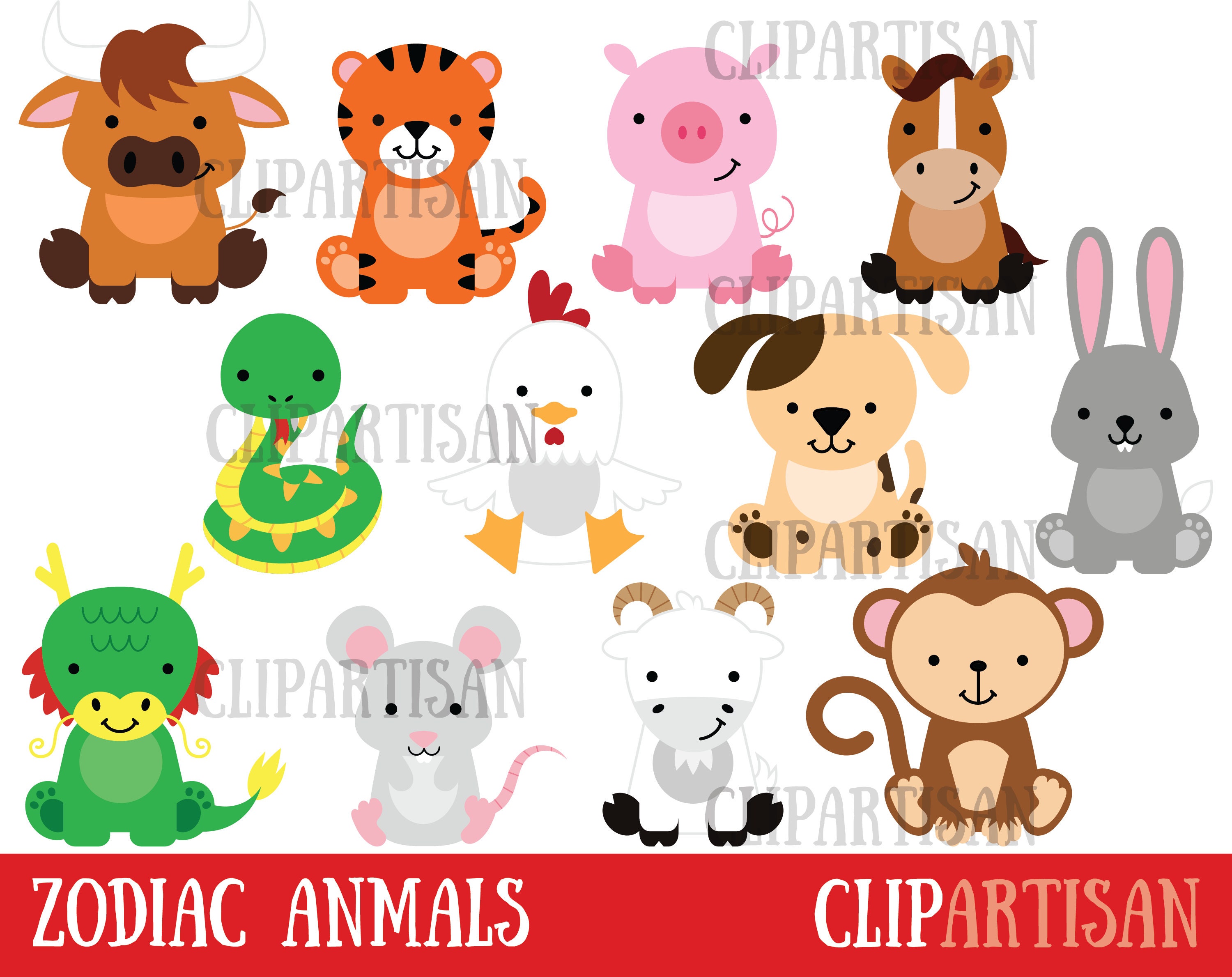 Chinese Zodiac Animals Clipart Chinese New Year Clip Art | Etsy