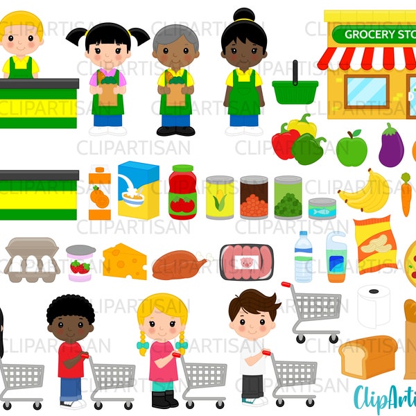 Grocery Store Clip Art, Groceries, Shopping, Shopping Cart, Supermarket Clip Art, INSTANT DOWNLOAD