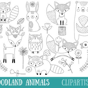 Woodland Animals Digital Stamp Line Art EPS Vector Graphics Coloring Page image 1