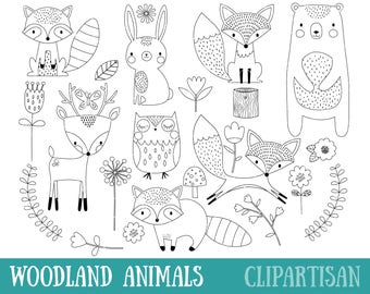 Woodland Animals Digital Stamp | Line Art | EPS Vector Graphics | Coloring Page