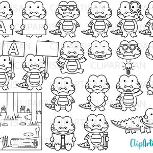 Alligator Clipart Lindo Kawaii Cocodrilo Cocodrilo Sellos Digitales SVG PNG Descarga instantánea 0033