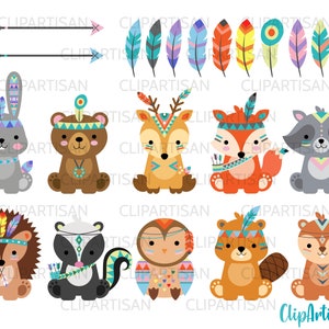 Tribal Animals Clipart Cute Woodland Animals Clip Art PNG Instant Download 0015