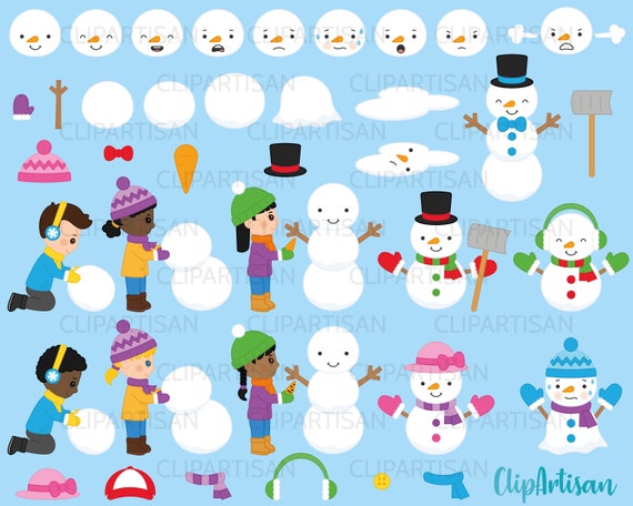Build a Snowman Clipart Snow Day Clip Art Christmas Make a | Etsy
