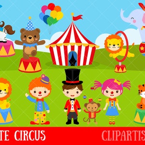 Circus Clipart / Carnival Clip Art / Clowns / Lion Tamer / Circus Printable / Lion / Elephant / Monkey / Bear Clip Art