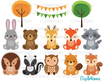 Woodland Baby Animals Clipart | Forest Animal Clipart | Woodland Baby Shower Printable