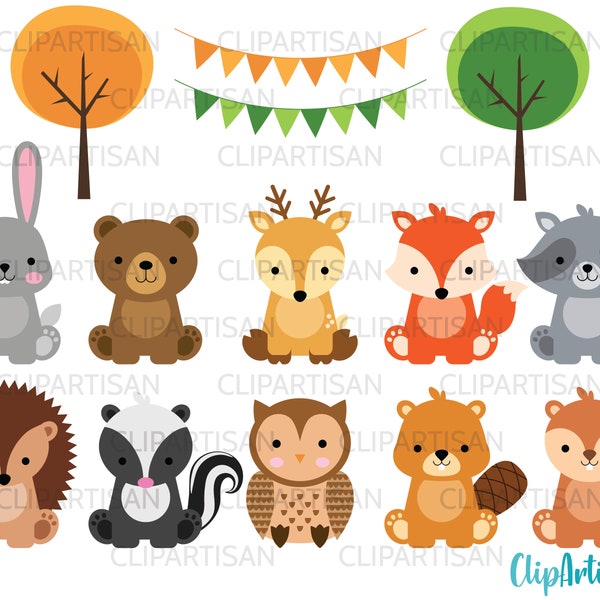 Woodland Baby Animals Clipart | Forest Animal Clipart | Woodland Baby Shower Printable