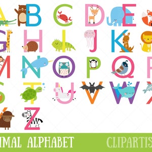 Clipart de alfabeto animal | Letras maiúsculas | Cartas de animais safari | Fonte Animal do Zoológico