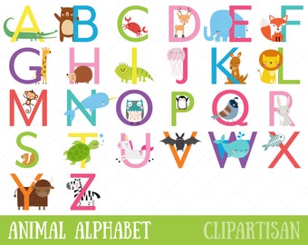 Animal Alphabet Clipart | Uppercase Letters | Safari Animal Letters | Zoo Animal Font