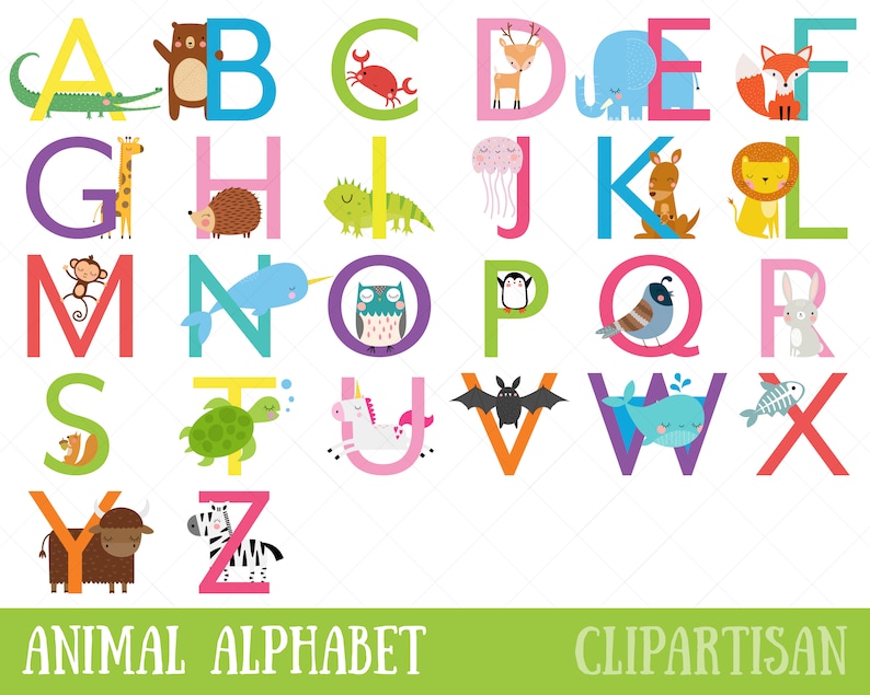 animal alphabet clipart uppercase letters safari animal etsy