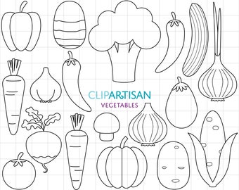 Vegetables Clipart, Veggies Digital Stamps, Broccoli, Carrot, Onion, Potato, Pepper, Pumpkin PNG SVG 0051