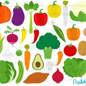 Może przedstawiać: Kolekcja kolorowych kreskówek przedstawiających różne warzywa i owoce, w tym czerwoną paprykę, żółtą paprykę, zieloną paprykę, czerwony pomidor, zielone awokado, fioletową bakłażana, żółty kolbę kukurydzy, zielony ogórek, czerwoną buraka, zielony brokuł, białą kapustę, żółtą cebulę, czerwoną cebulę, zieloną kapustę, brązowy batat, zielony groszek, czerwony chili, żółty chili, zielony szparagi, biały czosnek, brązowy ziemniak, marchewkę, zieloną brukselkę i dynię.