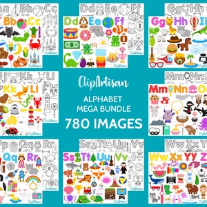 Alphabet Clip Art Mega Bundle, ABC Letters, A to Z Graphics, Back to School, SVG, PNG, 0001