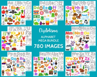 Alphabet Clip Art Mega Bundle, ABC Letters, A to Z Graphics, Back to School, SVG, PNG, 0001