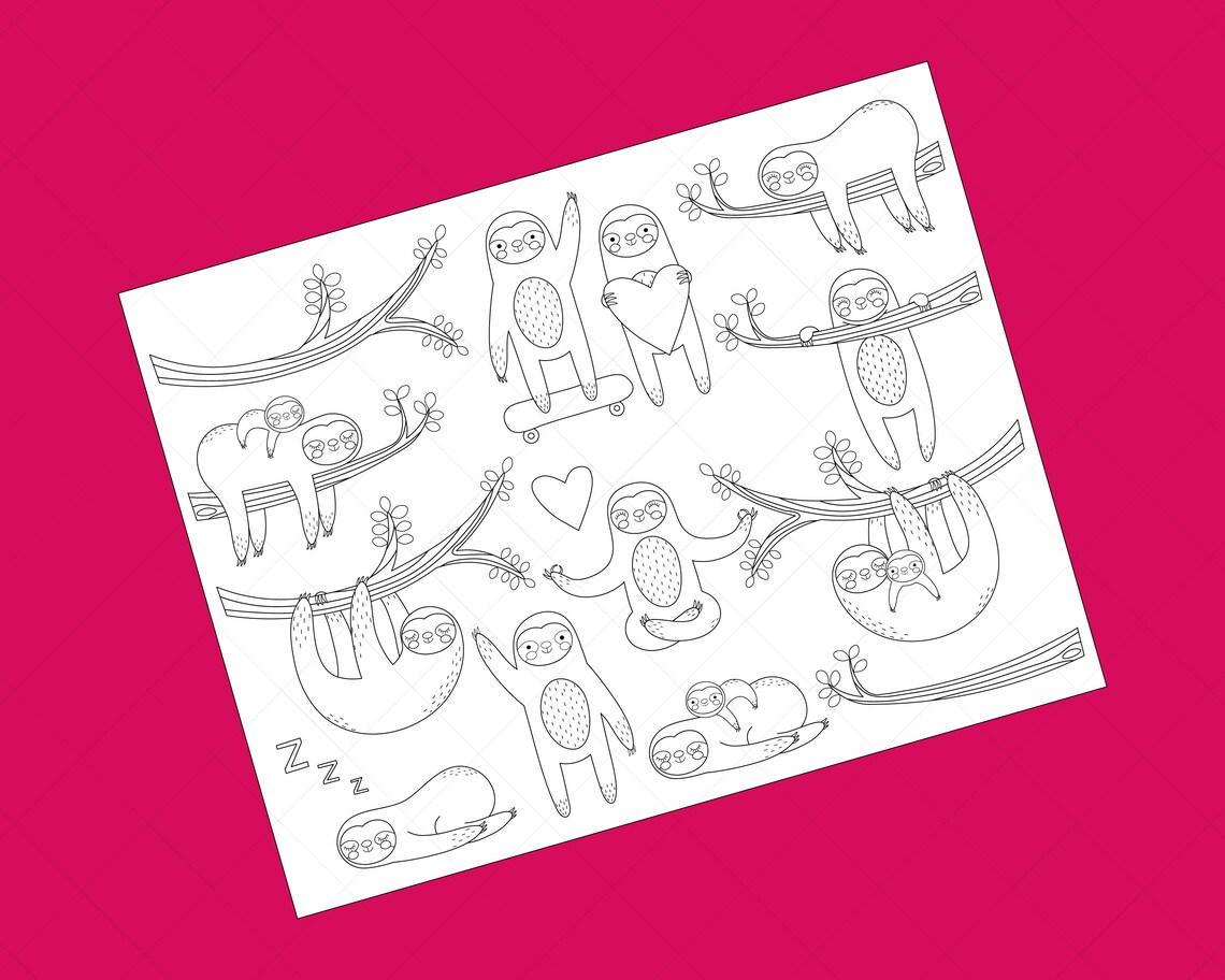 Sloth Clipart | Cute Sloths Line Art | Digital Stamps | EPS - Etsy